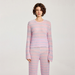 लाउंज नरम पोशाक स्वेटर पैंट महिलाओं गुलाबी स्वेटर मल्टीकोटेड बुना स्वेटर सेट - Product Image 4