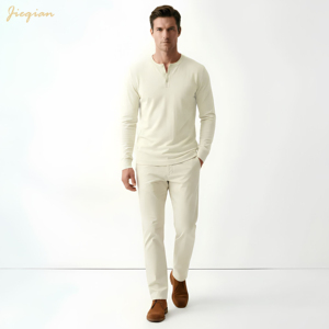 <span class=keywords><strong>Polo</strong></span> a Maniche Lunghe in Lana Merino Premium per Uomo, 17.5um Fibra Superfine, Morbido, Traspirante, Antiodore, Bianco <span class=keywords><strong>Crema</strong></span> - Product Image 4