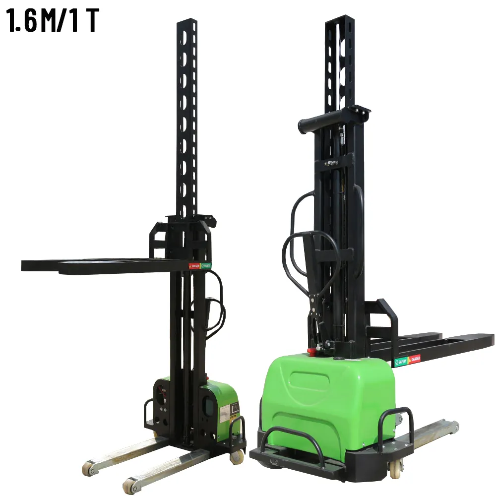 JG High Quality 1500mm 1600mm Portable Auto Lift Self Loading Pallet Forklift Semi Electric Stacker