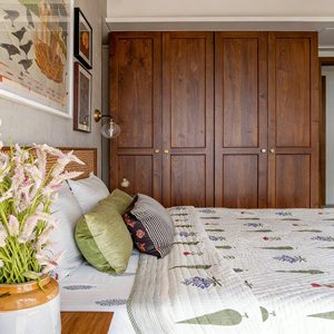 Large Storage Bedroom <b>Wardrobe</b>, Full-Height <b>Dark</b> <b>Wood</b> Closet with Drawers & Hanging Area, Space Saving Bedroom Furniture Ardrobe - Product Image 2