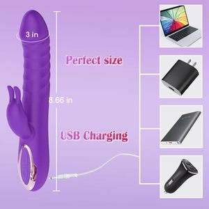 <span class=keywords><strong>Dildo</strong></span> portatile per adulti 10 modalità potenti orecchie di coniglio giocattolo realistico in Silicone Cordless giochi di spinta macchina viola - Product Image 2