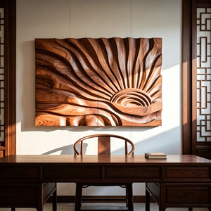 Escultura <span class=keywords><strong>de</strong></span> Pared Grabada en Madera Maciza <span class=keywords><strong>con</strong></span> Diseño <span class=keywords><strong>de</strong></span> Vetas <span class=keywords><strong>de</strong></span> <span class=keywords><strong>Hoja</strong></span> Radiantes, Decoración Texturizada en <span class=keywords><strong>Forma</strong></span> <span class=keywords><strong>de</strong></span> Amanecer para Hogar Contemporáneo - Product Image 4