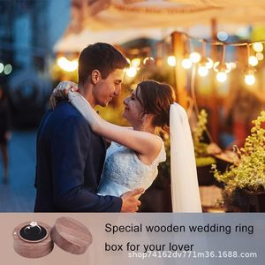 Black Walnut Wood <b>Ring</b> <b>Box</b> Round Solid Wood Jewelry Storage Gift <b>Box</b> For Wedding Birthday - Product Image 4