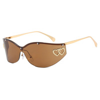 Lunettes de soleil sans monture en forme de cœur, UV400, design incurvé Y2K, rétro, haut de gamme, unisexe, protection solaire, verres teintés