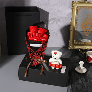 TC Exquisite Packaging 7pcs Artificial Soap Rose <strong>Flowers</strong> Floral Soap Roses Bouquet With Gift <strong>Box</strong> for Wedding Bear Rose Gift Set - Product Image 2