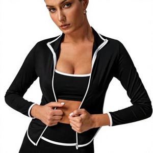 Chaqueta Deportiva para Mujer, Ultra Suave, de Doble Punto, con Cierre, Elástica en 4 Direcciones, para Yoga y Fitness, Diseño Ajustado a Cuadros - Product Image 1