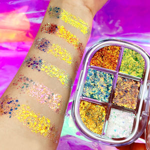 Palette de fards à paupières 6 compartiments en gel pour le visage, effet chrome Aurora, paillettes biodégradables, scintillantes, imperméables et longue tenue, vente en gros - Product Image 6