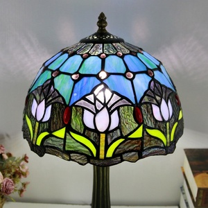 LongHuiJing Tiffany Mediterranean Style 12" Dome Flexible Stained Glass LED <b>Bedside</b> <b>Table</b> Lamp for Indoor Home Decoration - Product Image 2