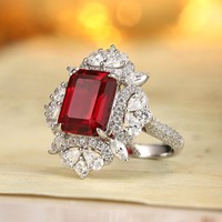 Bague en argent sterling 925 avec rubis de laboratoire couleur sang de pigeon, bijoux fins de mode pour mariage