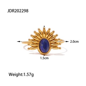 Vente en gros d'anneaux irréguliers en acier inoxydable plaqué or 18K PVD, pierre naturelle bleue, anneaux empilables pour femmes - Product Image 3