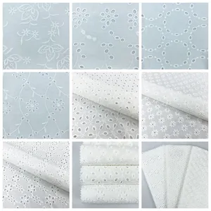 Spring Summer Wholesale Direct Eyelet Floral Pure 100% Cotton Embroidery Fabric For Home Decor Dressing Shirts