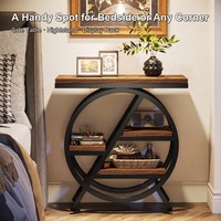Table console industrielle avec 3 niveaux de rangement, table d'entrée et d'appoint en noyer, structure en métal noir mat pour salon et couloir