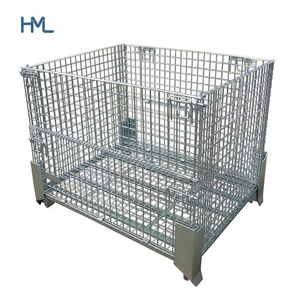 Industrial foldable lockable stackable steel metal storage wire mesh crate