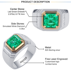 Men's <strong>Rings</strong> Luxury Jewelry Christmas Gift Diamond Lab Grown <strong>Emerald</strong> <strong>Ring</strong> S925 <strong>Silver</strong> Jewelry - Product Image 2