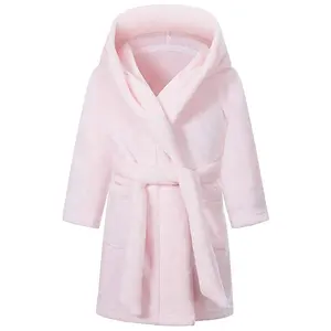 Robe de Spa en peluche pour enfants, 100% Polyester, peignoir de couleur unie, à capuche, chaud, pour enfants de 12 mois