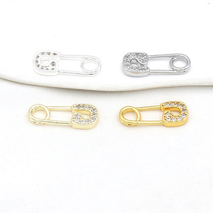 Épingles de sûreté plaquées or avec zircon pour la fabrication de bijoux DIY, composants de forme rectangulaire, perles argentées et dorées, accessoires - Product Image 2