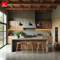 Alland Supplier China Furniture Modular Eco-Friendly Light Grey Waterproof Rustic Design Full Set Kitchen Cabinet Dining Island