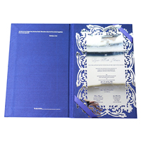 Planche grise en tissu de soie avec miroir laser acrylique et tissu bleu marine couverture rigide argent découpé au laser cartes d'invitation en acrylique miroir