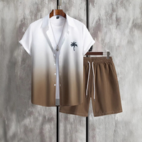 Ensemble 2 pièces pour homme, chemise à manches courtes et short dégradé, tenue décontractée d'été, survêtement de plage, streetwear