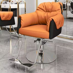 Fauteuil de coiffure haut de gamme en acier inoxydable avec fonction de levage et de rotation, conçu pour les salons, doté d'une base épaissie. - Product Image 5