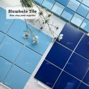 Blu whale Fliesen Fabrik preis Mosaik Badezimmer Großformat glasierte Keramik Blau Schwimmen 6x6 Pool Fliesen