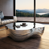 Table basse abstraite moderne en acier inoxydable, sculpture artistique en métal poli miroir, table de luxe pour salon, décoration de meubles