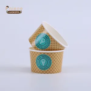 כף גלידה עמידה בפני דליפות כוסות יוגורט קפוא קערת נייר קראפט אריזת מזון טייק אווי עם הדפסה מותאמת אישית