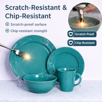 Service de table en grès bleu vert moderne de qualité supérieure, durable, compatible lave-vaisselle et four, écoresponsable, 16 pièces, pour la maison et la cuisine