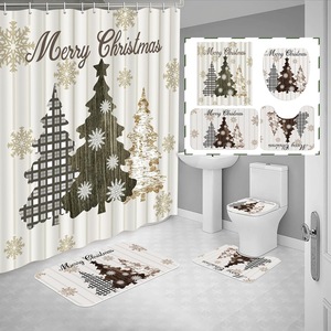 Cortina de Ducha de Poliéster con Estampado Digital de Árboles de Navidad Blancos y Copos de Nieve, Impermeable, Personalizada, Venta al por Mayor - Product Image 2