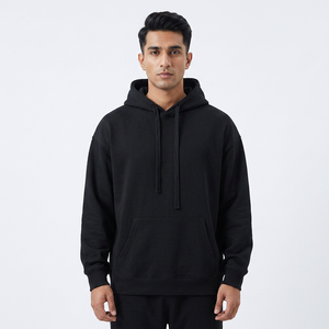 Hoodie Drawstring Cord Baggy Wholesale Black Heavy <b>Weight</b> Pullover Plain 500 Gsm <b>Blank</b> Heavyweight Custom Men's Hoodies - Product Image 1