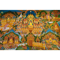 Papier peint mural traditionnel thaïlandais pour temple bouddhiste, art religieux d'Asie du Sud-Est, papier peint autocollant pour la décoration de la maison