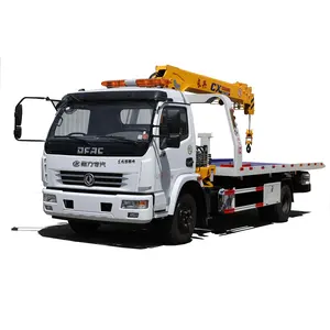 저렴한 견인 트럭 크레인 5T 평판 견인 트럭 5.6m 적재 영역 복구 난파선 탑재 크레인 3.2T