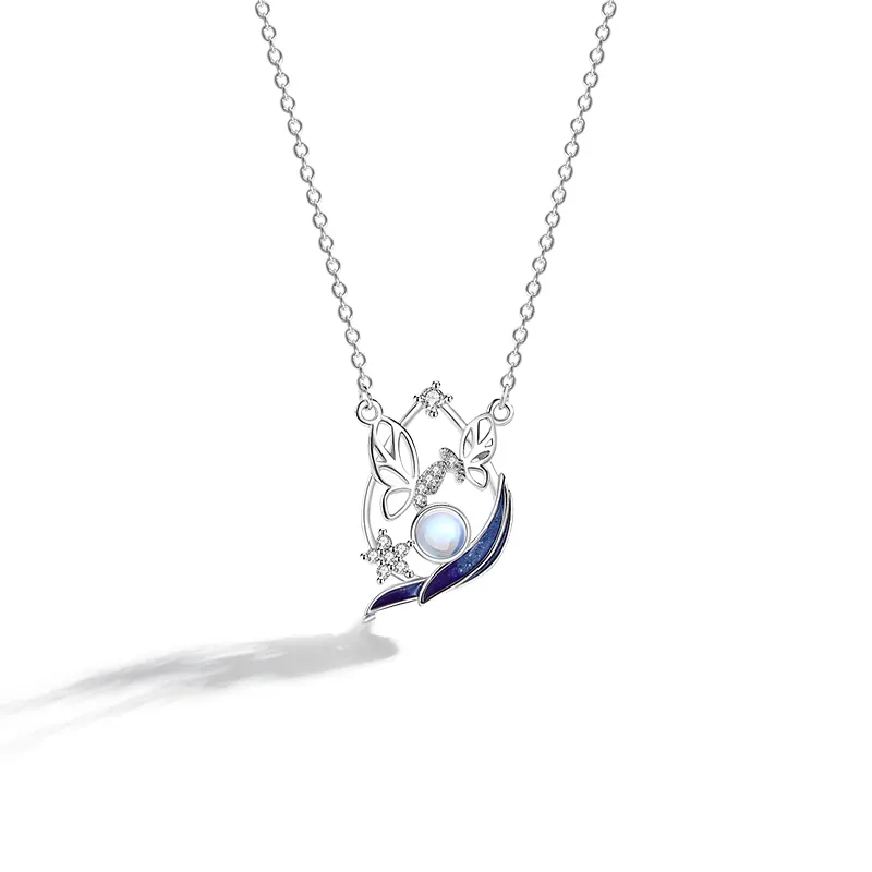 Butterfly Sterling Silver 925 Necklace For Women Fashion Matching Glazed Stone Clavicle Chain Sen System Ins Wind Star Zircon Pe