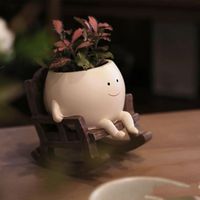 Pot de fleurs créatif en forme de chaise à bascule avec visage souriant, jardinière mignonne pour plantes succulentes, pour balcon, intérieur, cour, haute valeur esthétique