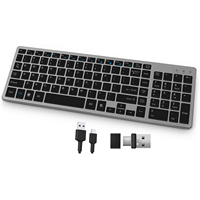 Clavier sans fil ergonomique et mince rechargeable 2.4G avec USB et type C, conception pleine grandeur et portable