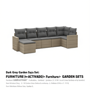Conjunto de Sofás de Jardín Gris Oscuro, 6 Plazas, Muebles de Ratán para Exteriores, Diseño Contemporáneo - Product Image 1