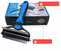 Brosse démêlante manuelle portable en acier inoxydable personnalisable à double tête pour chiens et chats – Outil de toilettage polyvalent