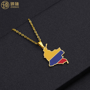 Zhenzxi-collar de acero inoxidable 2022 chapado en oro de 18K, resistente al goteo de aceite, colgante del mapa de Colombia para mujeres y hombres - Product Image 4
