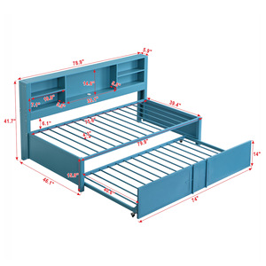 Lit de rangement en bois bleu avec étagères et lit gigogne coulissant pour enfants, adultes et personnes âgées - Product Image 3