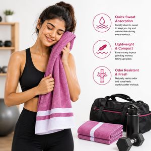 Serviette de Bain en Bambou Bio Gaufré Bourgogne, Tissage Texturé, Bord Blanc, Douce, Absorbante, Séchage Rapide, Légère, pour Spa, Hôtel, Salle de Sport - Product Image 2
