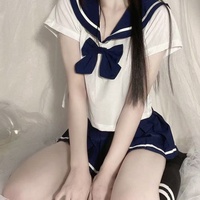 Set Lingerie Kostum Pelaut Wanita Pure Allure, Seragam Sekolah Aksen Pita, Pakaian Role Play Gaya Kampus