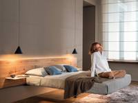 Lit suspendu moderne simple en bois massif Petit appartement Tatami Cadre de lit double suspendu minimaliste avec tête de lit en chêne ancien