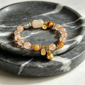 Pulseras de Cuentas de Cristal de Citrino Amarillo Hechas a Mano con Diseño Geométrico de Moda Premium y Colgante de <span class=keywords><strong>Bestia</strong></span> Comedora de Oro para Regalos - Product Image 2