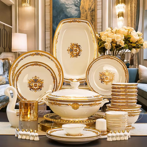 Service <span class=keywords><strong>de</strong></span> Table en Céramique <span class=keywords><strong>de</strong></span> Luxe 60 Pièces Style Européen, <span class=keywords><strong>Vaisselle</strong></span> en <span class=keywords><strong>Porcelaine</strong></span> Fine Dorée pour l'Aménagement <span class=keywords><strong>de</strong></span> la Maison et l'Hôtellerie - Product Image 1