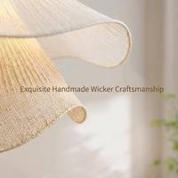 Lustre suspendu Boyid de style moderne en rotin naturel tressé à la main avec corde de chanvre et LED E27 pour salles moyennes, maisons et hôtels