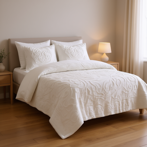 Juego de Funda de Edredón de Chenilla de Algodón con Diseño Acolchado, 3 Piezas, Color Beige, Ropa de Cama Clásica para el Hogar - Product Image 2