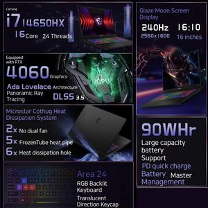 Ordinateur <span class=keywords><strong>portable</strong></span> <span class=keywords><strong>MSI</strong></span> économique pour le gaming, Intel i7 avec RTX 4060, 16 pouces, 2.5K, 240 Hz, <span class=keywords><strong>portable</strong></span> - Product Image 4