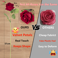 Vente en gros de fleurs artificielles de haute qualité, roses longues en velours de soie simulé, roses rouges, pour la décoration de la maison, les mariages et les fêtes