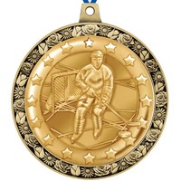 Médaille de hockey sur glace à thème 2026 Premium Sports Award avec athlète décoré d'étoiles et motif de but pour les compétitions de tournois
