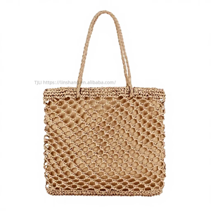 A Generation of Ins Style Hollow Hand-woven Two Zipper <b>Square</b> Rope Handle Daily Leisure Seaside Holiday Lady Bag Tanjing - Product Image 1